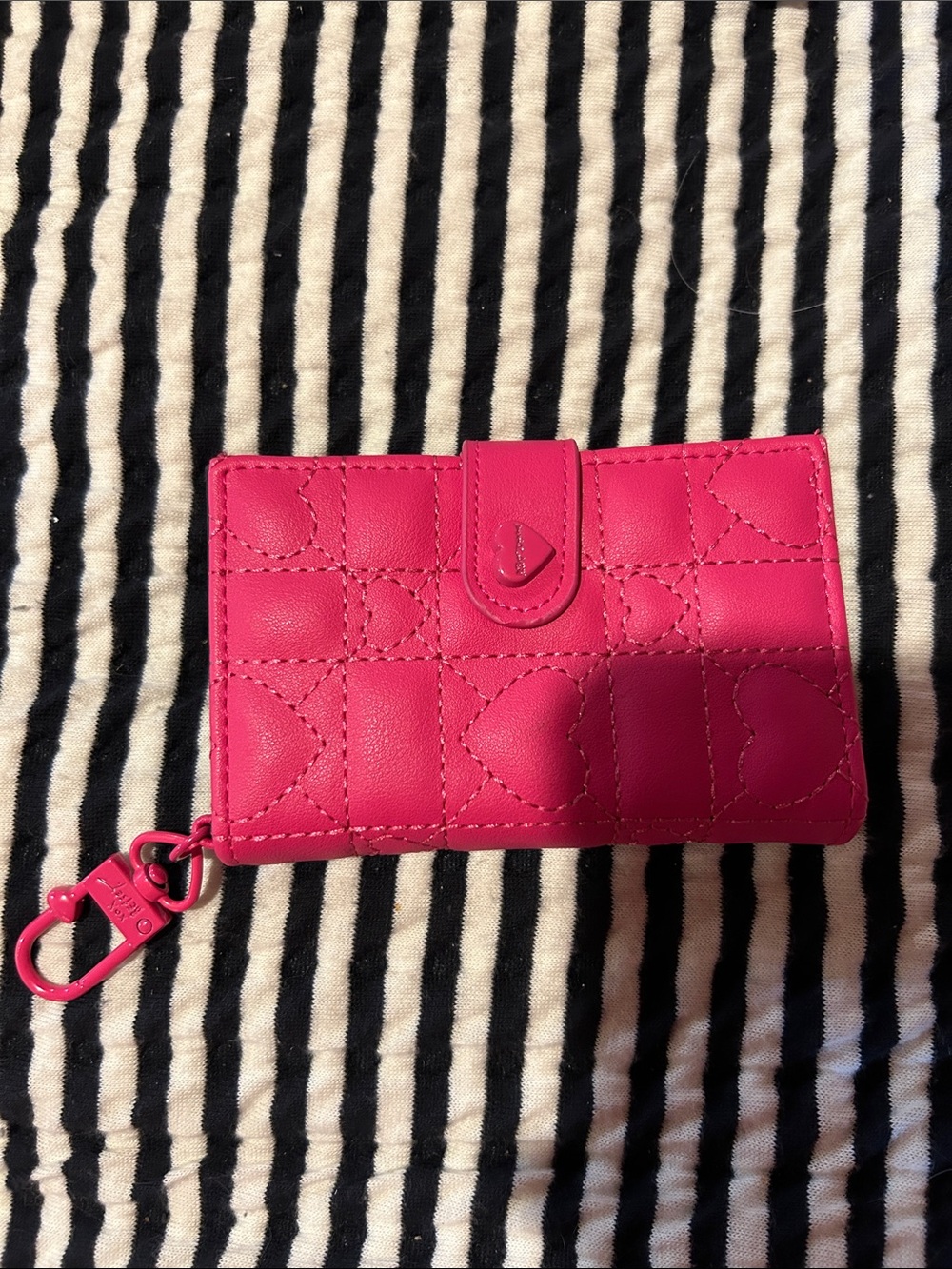 Betsey Johnson Hot Pink Quilted Heart Wallet with Key Clip